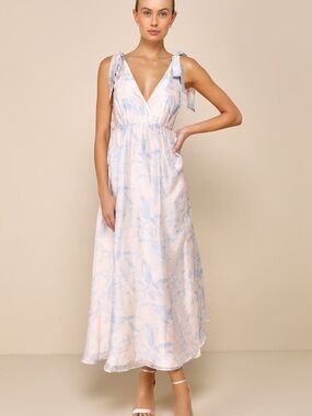 NWT Charm Blush and Blue Floral Tie-Strap Maxi Dress